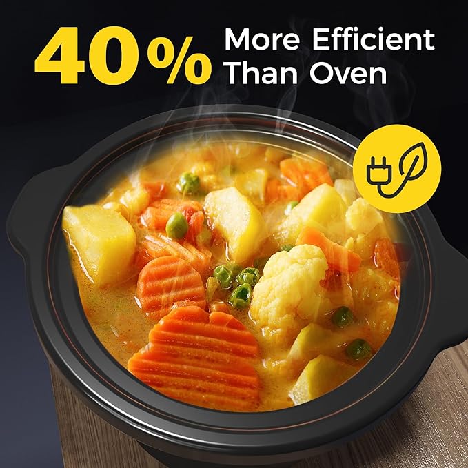 2 * 1.25 Quarts Dual Slow Cooker, Buffet Server & Warmer with 2 Removable Ceramic Pots, 3 Adjustable Temp Settings & 2 Visible Glass Lids, Stainless Steel, Black