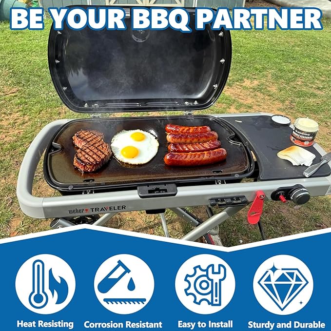 SafBbcue Cast Iron Cooking Griddle for Weber Traveler Portable Series Gas Grill, Griddle Plate for Weber 9010001 9011701 9013001 9020001 9030001 Traveler Portable Grill, Griddle with Carry Bag