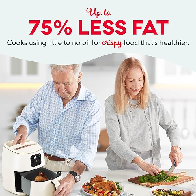 DASH Tasti-Crisp™ Ceramic Air Fryer Oven, 2.6 Qt., Cream – Compact Air Fryer for Healthier Food in Minutes, Ceramic Nonstick Surface, Ideal for Small Spaces - Auto Shut Off, Digital, 1000-Watt