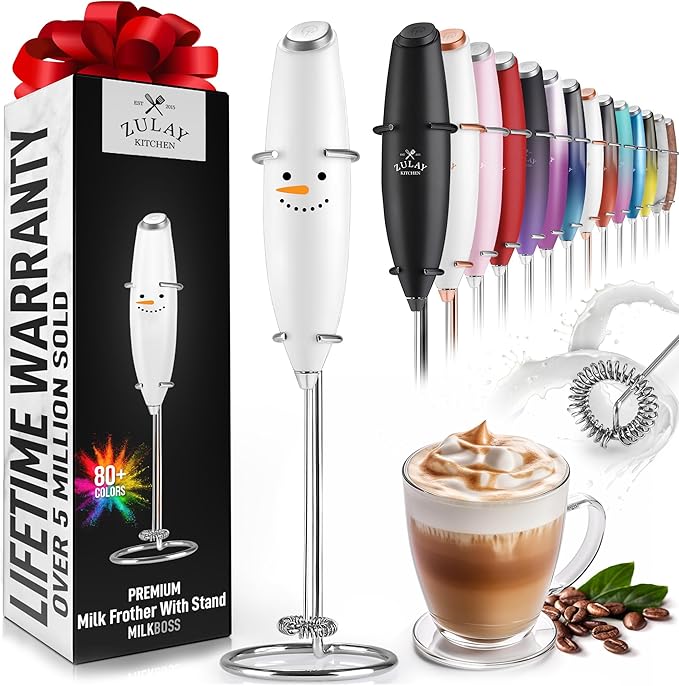 Zulay Kitchen Powerful Milk Frother Wand - Ultra Fast Handheld Drink Mixer - Electric Whisk Foam Maker for Coffee, Lattes, Cappuccino, Matcha & Creamer