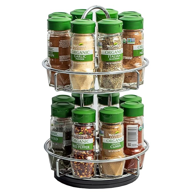 McCormick Gourmet Two Tier Chrome 16 Piece Organic Spice Rack Organizer with Spices Included, 15.41 oz