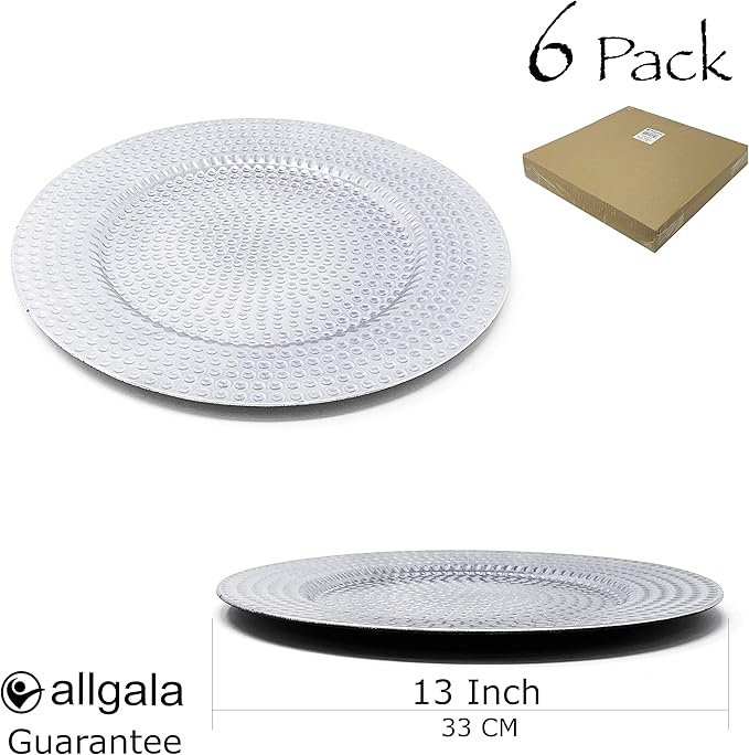 allgala 13-Inch 6-Pack Heavy Quality Round Charger Plates-Hammered Silver-HD80372