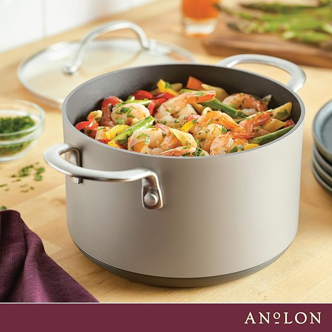 Anolon Achieve Hard Anodized Nonstick Saucepot with Lid, Aluminum, 4 Quart, Silver