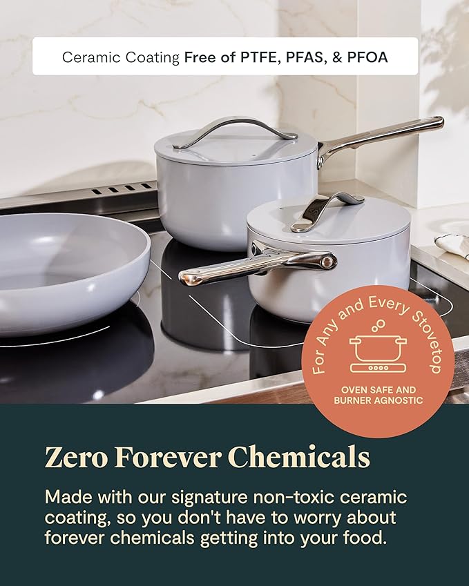 Caraway Deluxe Nonstick Ceramic Cookware Set (16 Piece) Pots, Frying Pans, Lids and Kitchen Storage - PFAS & PFOA Free - Oven Safe Ceramic Pan Set & Compatible with All Stovetops - Black