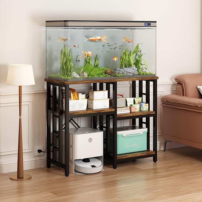 Mini Fridge Stand with Power Outlet, Mini Fridge Stand, Microwave Oven Stand Table, Bar Cabinet, Aquarium Stands, 4-Tier Kitchen Baker's Rack for Spices, Pots and Pans.