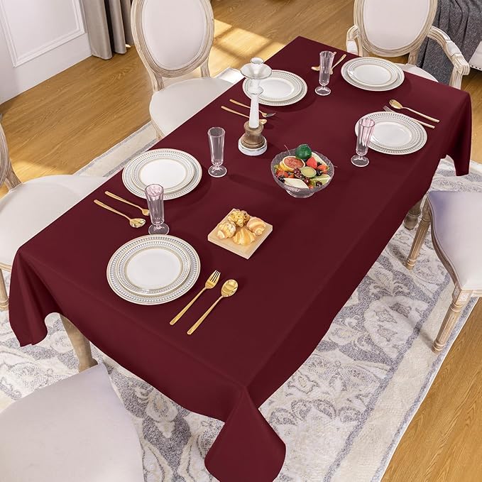 Softalker Rectangle Tablecloth, Waterproof & Stain Resistant Table Cloths Wrinkle Free Fabric Washable 210GSM Polyester Table Cover for Dining/Party/Outdoor - 54 x 78 inch,Burgundy