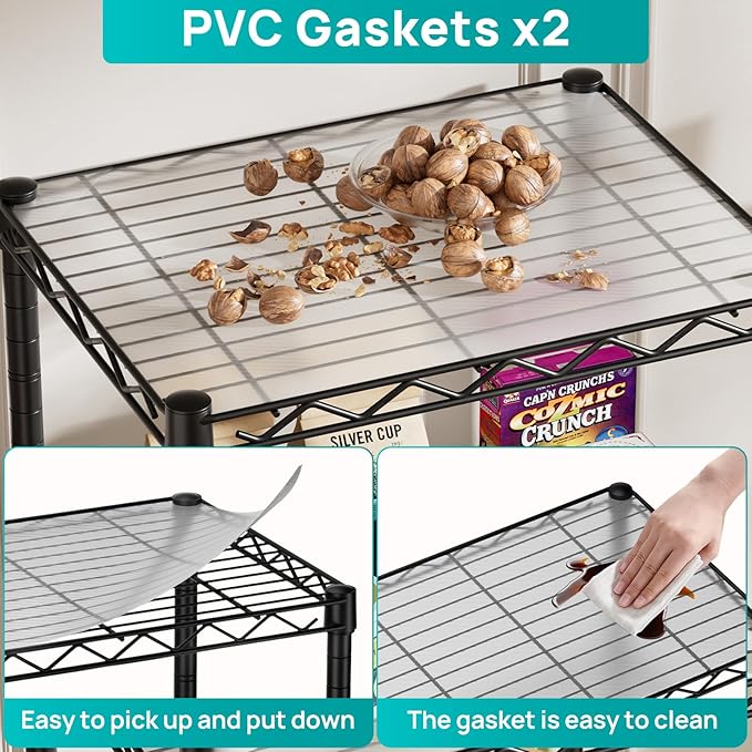 SINGAYE 4 Small Shelves Storage Shelf Wire Shelving Unit Metal Shelf Adjustable Organizers Storage Shelving with Wheels for Bathroom Laundry Room Kitchen Pantry11.5”D x 17.3”W x 44.5”H Black