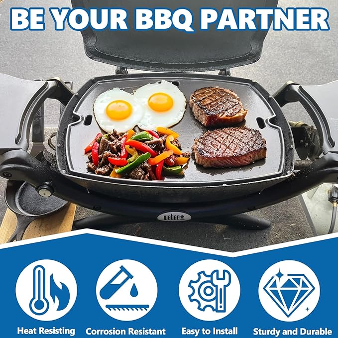 Safbbcue 7582 17" Cast Iron Cooking Griddle for Weber Q1000 Q1200 Q1400 Q100 Q120 Q140 Series GS4 Grills, Griddle Plate for Weber 50060001 50060301 386001 386002 Grill, Replaces Grate #7644#65810