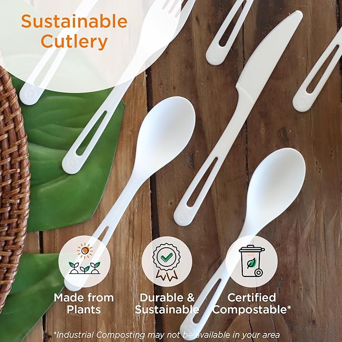World Centric Compostable Knife 7" - Made from Plants and Minerals,White TPLA - 1000 Pack