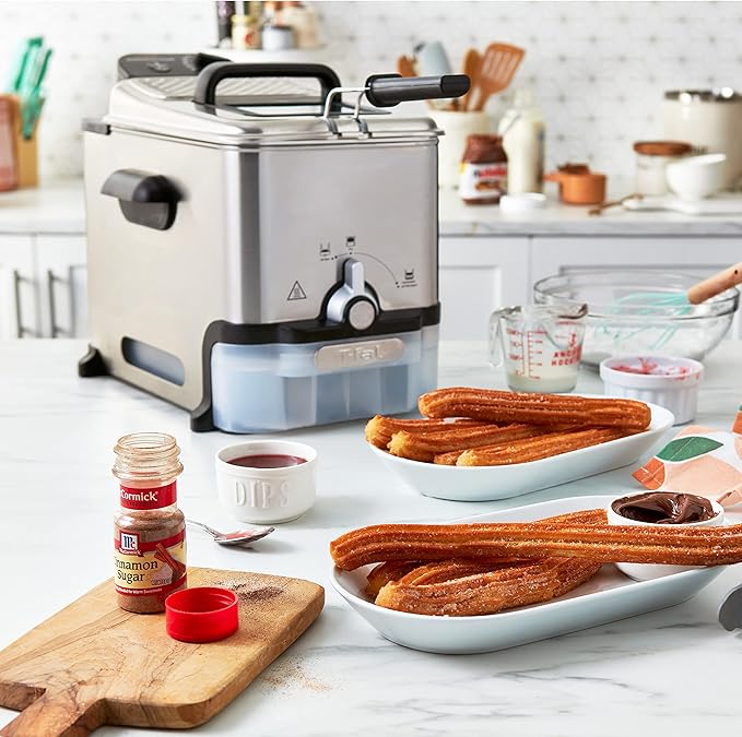 T-fal 3.5L Stainless Steel Deep Fryer with Basket, 1700W Electric Deep Fryer with Basket and Lid, Oil Filtration, Temp Control, Digital Timer, Dishwasher Safe Parts