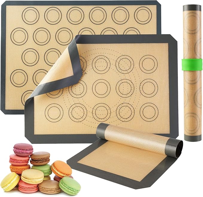 Silicone Baking Mats-Non Stick Cookie Sheet Macaron Mat Liner for Bake Pans & Rolling,Perfect Bakeware For Bread Making Pastry Cake Brioche Pizza Thick/BPA Free Set