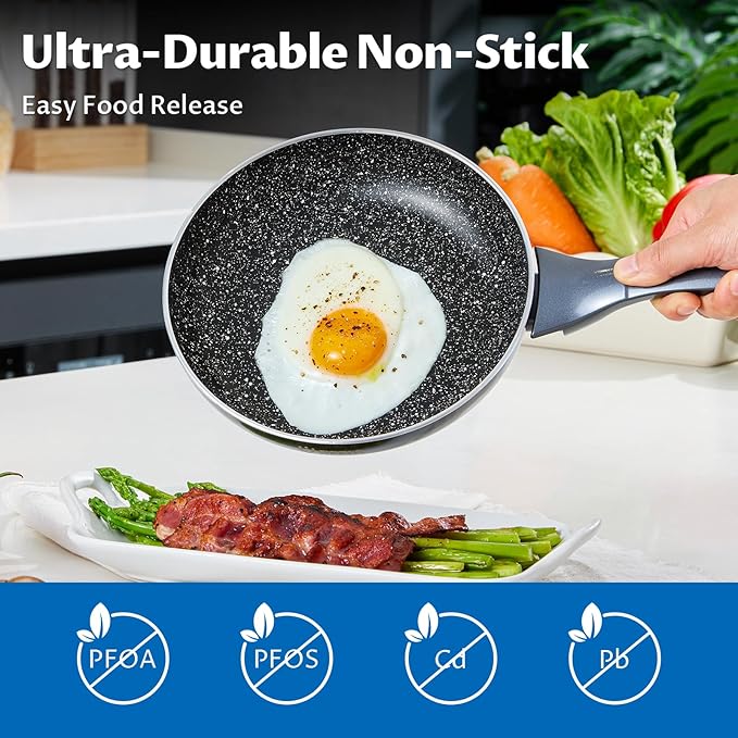 Induction Cookware Pots and Pans Set 10 Piece, BEZIA Dishwasher Safe Nonstick Cooking Pans, Stay-Cool Bakelite Handle, Scratch Resistant Kitchen Sets with Frying Pans, Saucepans & Stockpot (Black)