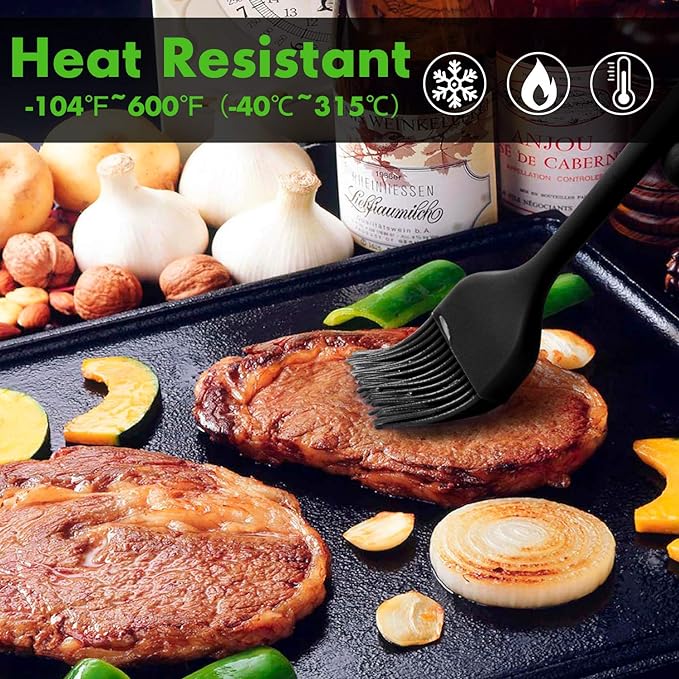 HOTEC 600℉ Heat Resistasnt Basting Brushes, BPA Free Silicone Pastry Brush, Spread Oil Butter Sauce Marinades for BBQ Grill Barbecue Baking Kitchen Cooking Dishwasher Safe (Black 2)