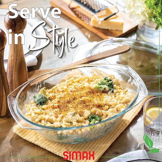 Simax Clear Oval Shaped Glass Casserole with Tight Fitting Lid – Heat, Cold and Shock Proof – Made in Europe – Oven, Freezer and Dishwasher Safe – 3 Quart (Plus 1.4 Quart Lid) Glass Baking Dish
