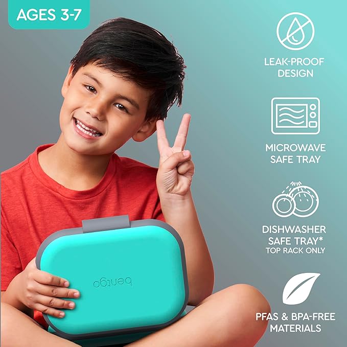 Bentgo Chill Kids Leak-Proof Lunch Box - 4-Compartment Bento Box with Built-In Ice Pack, 3.3 Cup Capacity, PFAS & BPA-Free, Microwave & Dishwasher Safe, Ideal Size for Ages 3 to 7 (Electric Aqua)
