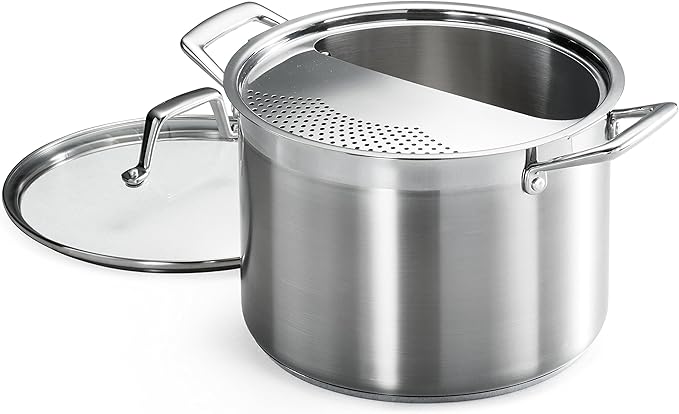 Tramontina Lock & Drain Stainless Steel 8-Quart Pasta Pot with Lid and Strainer