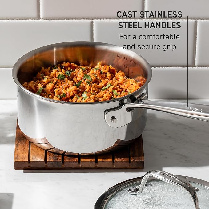 T-fal Pro Tri-Ply Stainless Steel Fry Pan 8 Inch, Induction Compatible, Oven Safe 500F, Fast & Even Heat, Professional Quality & Durability, Frying Pan, Skillet, Cookware, Dishwasher Safe, Silver