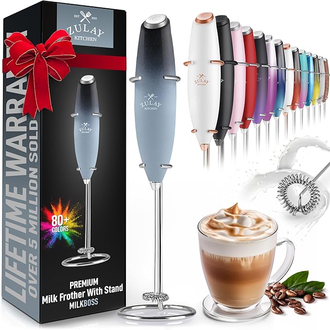 Zulay Kitchen Powerful Milk Frother Wand - Ultra Fast Handheld Drink Mixer - Electric Whisk Foam Maker for Coffee, Lattes, Cappuccino, Matcha & Creamer