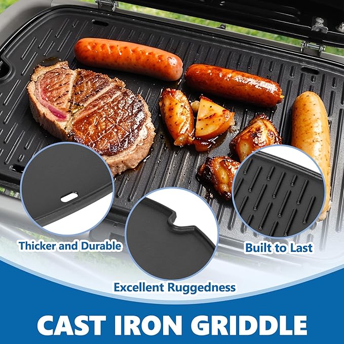 SafBbcue Cast Iron Cooking Griddle for Weber Traveler Portable Series Gas Grill, Griddle Plate for Weber 9010001 9011701 9013001 9020001 9030001 Traveler Portable Grill, Griddle with Carry Bag