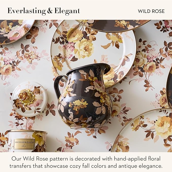 MACKENZIE-CHILDS Enamel Pitcher with Spout, Cute Water Pitcher, 3 Quarts, Wild Rose Brown