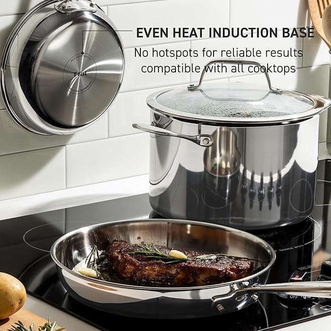 T-fal Pro Tri-Ply Stainless Steel Fry Pan 8 Inch, Induction Compatible, Oven Safe 500F, Fast & Even Heat, Professional Quality & Durability, Frying Pan, Skillet, Cookware, Dishwasher Safe, Silver