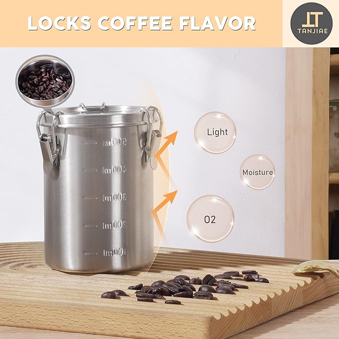 Compact Stainless Steel 100% Airtight Canisters Sets for Small Kitchens | Metal Food Storage Containers with Lids Sealed - Keep Flour, Sugar, Coffee, Tea Fresh for Months (18+35+56 fl oz)