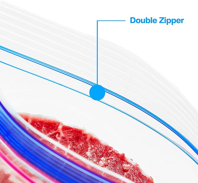 TYPLASTICS Quart Food Storage Zip Bags, 120 Count, Double Zipper, Easy Open Design, Reclosable