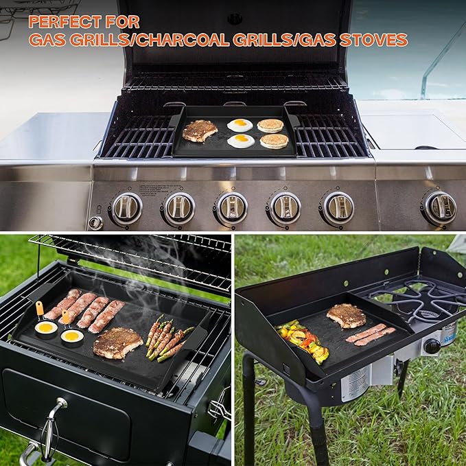 Onlyfire Universal Cast Iron Cooking Griddle, Nonstick Coating Griddle Flat Top Grill Plate with Extra High Sidewalls for Charcoal, Gas Grills and Range Oven, 18.5" × 14"