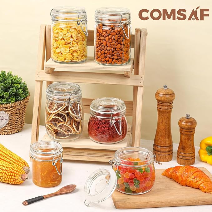 ComSaf 8oz Small Airtight Glass Jars Set of 6 with Lid Food Storage Jar Round, Mini Storage Container with Clear Preserving Seal Wire Clip Fastening for Kitchen Canning, Jam, Spice, Honey, Mason Jars