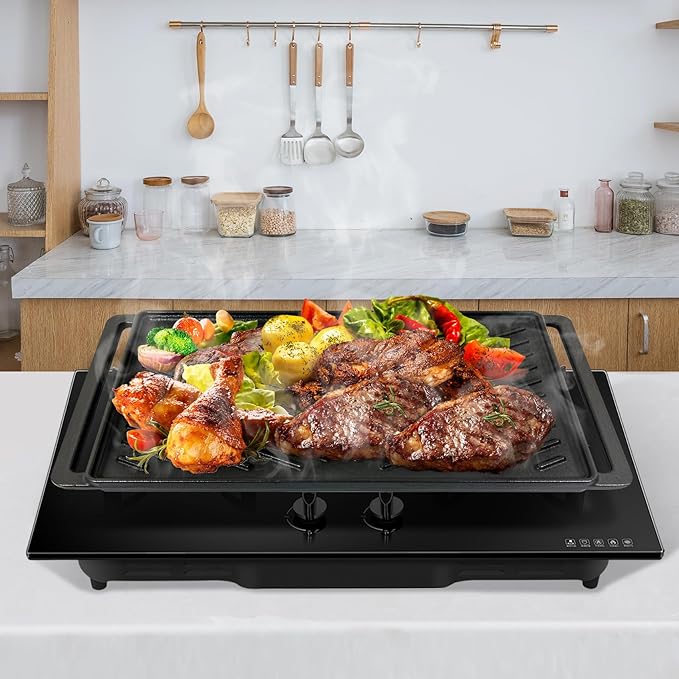SafBbcue Reversible Cast Iron Grill Griddle Plate for Most Gas Grill Wood Pellet 19" x 9.5", Replace for CCP-2000 Ribbed Grill & Smooth Flat Top Griddle, Heavy Duty Cast Iron, Outdoor Indoor