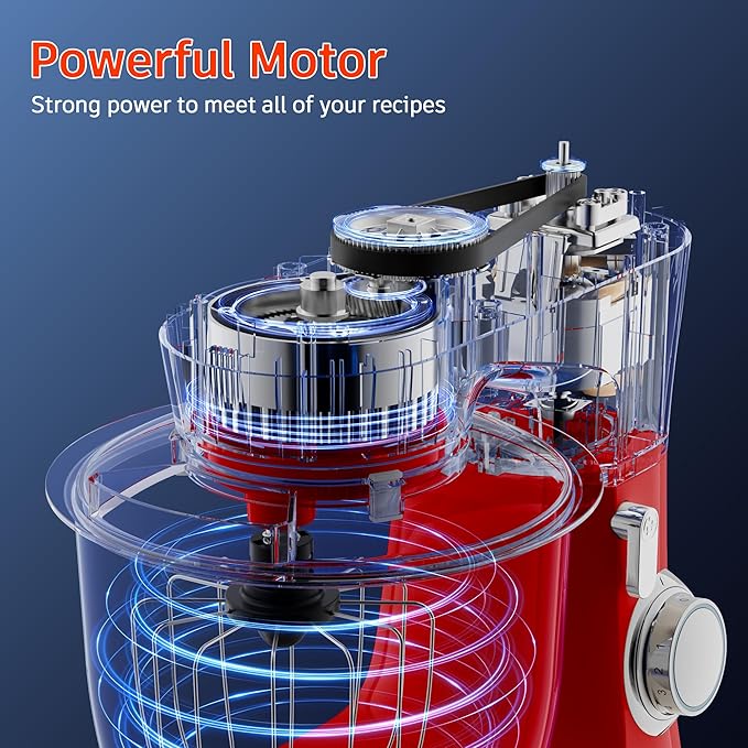 Stand Mixer, 5.5 Quart, 10 Speed Tilt-Head Food Mixer, Kitchen Electric Mixer with SS Bowl, Copper Motor, Beater, Dough Hook, SS Egg Whisk (450W Red)