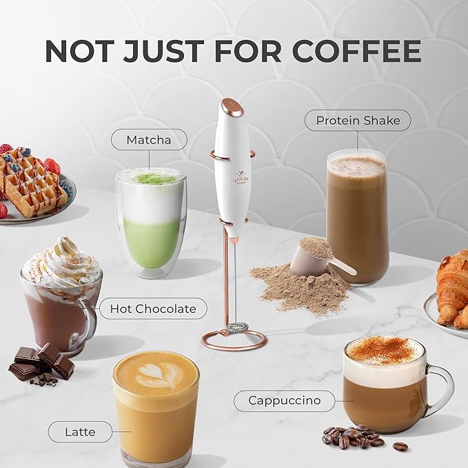 Zulay Kitchen Powerful Milk Frother Wand With 4 AA Duracell Batteries - Ultra Fast Handheld Drink Mixer - Electric Whisk Foam Maker for Coffee, Lattes, Cappuccino, Matcha & Creamer