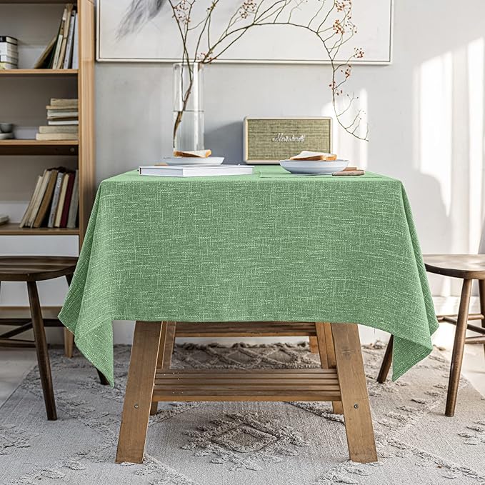 Waterproof Cotton Linen Thick Tablecloths Rectangle Dining Table Cloth, Wipe Clean Indoor & Outdoor Table Cover for Kitchen Party and Banquets, Wrinkle Resistant（54"x120"） Grass Green