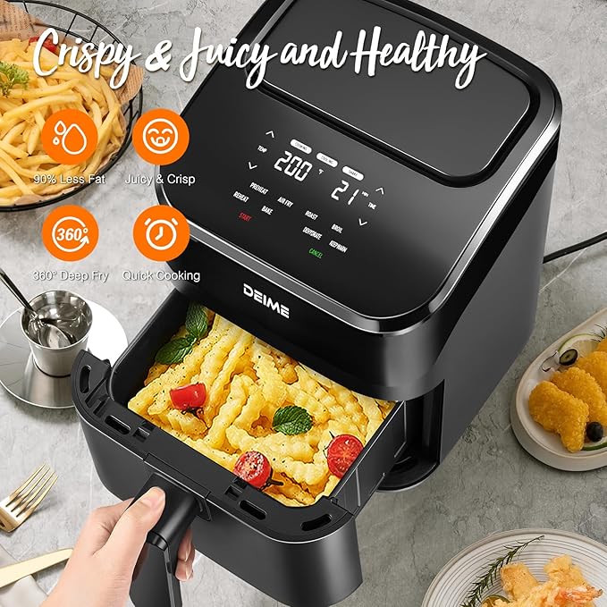 DEIME Air Fryer 4.5 Qt, Small Airfryer Digital Space Saving Compact, Bake, Reheat, Roasts for Quick Easy Meals, Mini Compact & Quiet, Nonstick & Dishwasher Safe Basket with Toast Rack (Black)