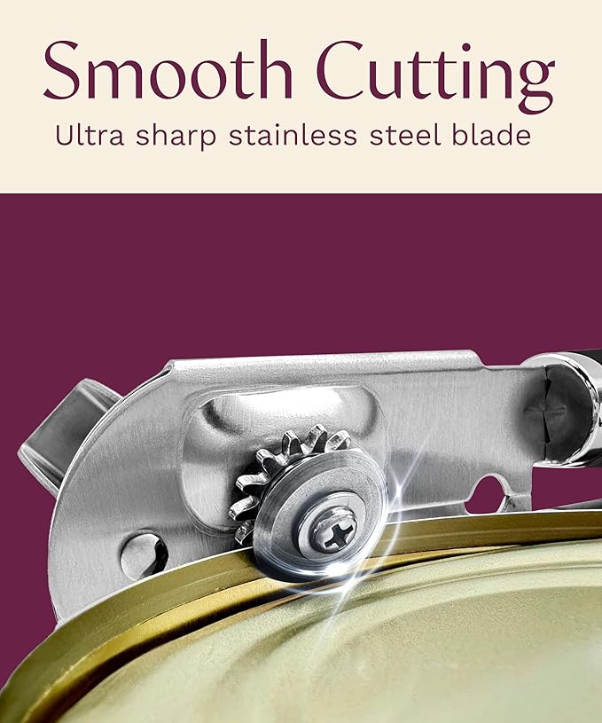 Premium Multifunctional Magnetic Manual Can Opener and Bottle Opener, Heavy Duty Stainless Steel Sharp Cutting Blade and Oversized Easy Turn Knob, Soft-Touch Handle, Kitchen Use, Black