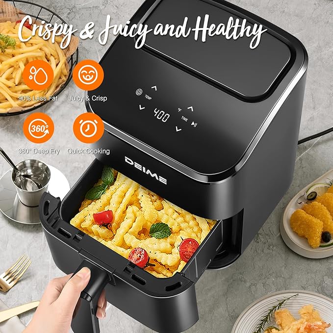 DEIME Air Fryer 3 Qt, Small Airfryer Digital Space Saving Compact, Bake, Reheat, Roasts for Quick Easy Meals, Mini Compact & Quiet, Nonstick & Dishwasher Safe Basket Toast Rack