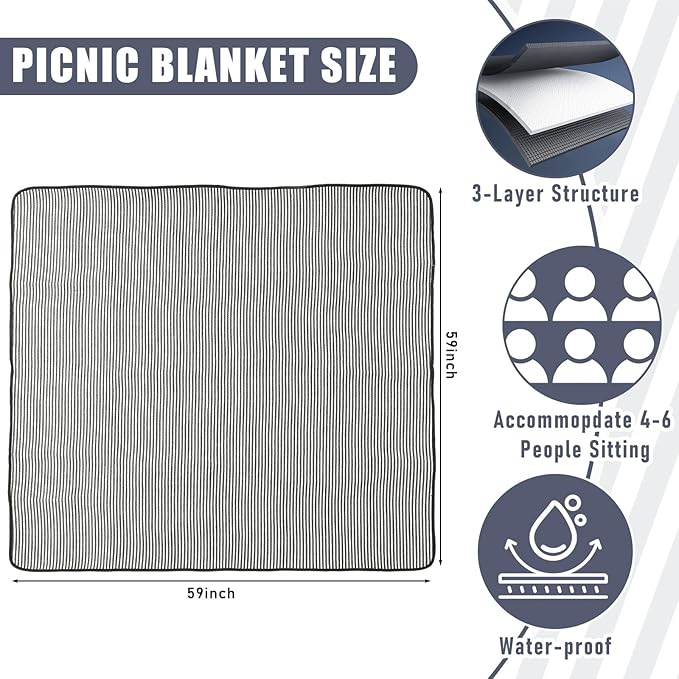 35L Large Insulated Picnic Basket with Blankets Kit Shopping Basket Cooler Bag Leakproof Collapsible Portable Suitable for Picnic Camping Work Hiking Food Delivery Gifts(Gray Stripes)