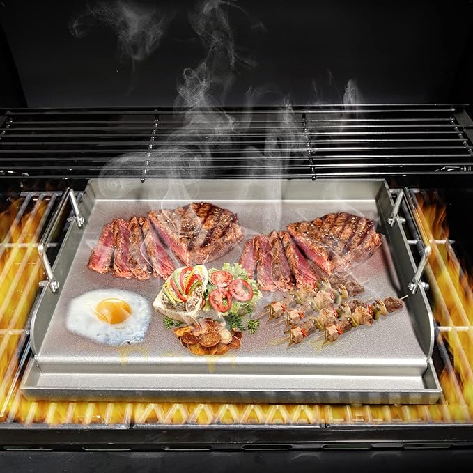 Griddle for Gas Grill Metal Cooking Griddle Pan for Outdoor Gas Grill, 17" x13" Flat Top Plate Skillet Pan Teppanyaki Insert for Weber Charbroil Camp Chef and Charcoal/Electric