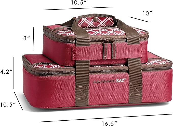 Rachael Ray Lugger Duo, Insulated Casserole Carrier for Hot or Cold Food, Thermal Lasanga Lugger Tote for Pockluck, Parties, Picnic, and Cookouts, Fits 9" x 13" Baking Dish, Burgundy