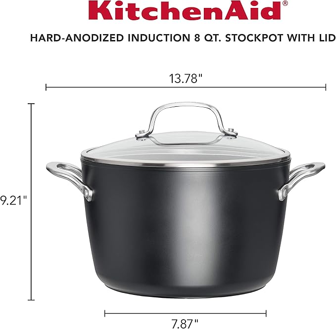 KitchenAid Hard Anodized Induction Nonstick Stock Pot/Stockpot with Lid, 8 Quart, Matte Black