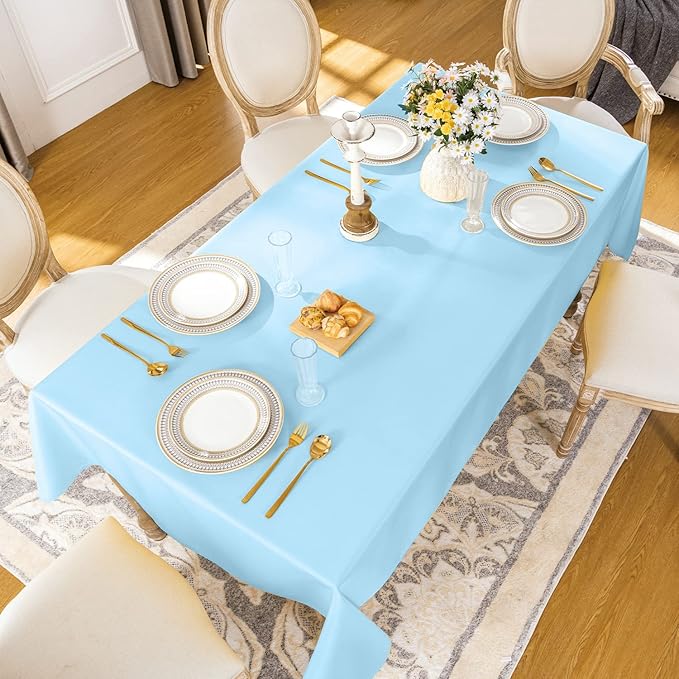 Softalker Rectangle Tablecloth, Waterproof & Stain Resistant Table Cloths Wrinkle Free Fabric Washable 210GSM Polyester Table Cover for Spring/Party/Outdoor - 90 x 132 inch,Baby Blue