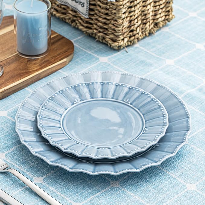 Ceramic Soup Serving Bowls for Kitchen, 6.4 Inch, Set of 4, Cereal Bowl Porcelain, Oven & Microwave Safe, Blue