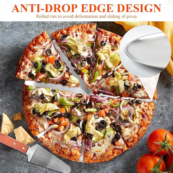 8Pcs 12 Inch Pizza Pan, Stainless Steel Pizza Serving Tray with 4pcs Pizza Spatula, Round Non-Stick Coating Pizza Plate for Baking Cake Pie Serving Tableware Kitchen Home Restaurant