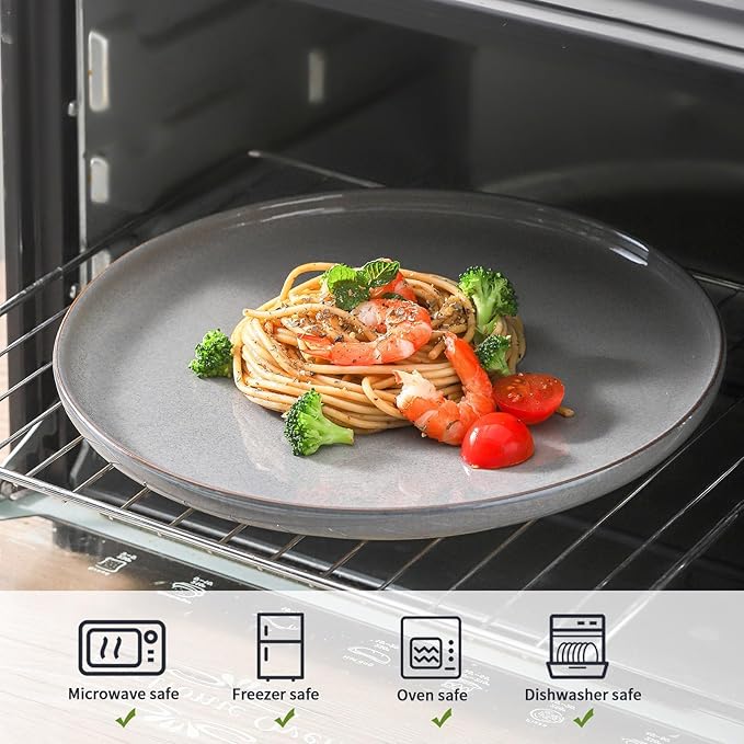 Ceramic Dinner Plates Set of 4,Stoneware 10 Inch,Microwave,Dishwasher and Oven Safe,Porcelain Dessert Plates for Pasta,Salad and Steak,Dishes Set for Kitchen,Scratch Resistant,Gray