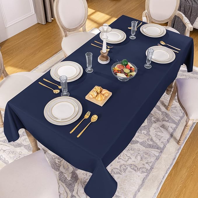 Softalker Rectangle Tablecloth, Waterproof & Stain Resistant Table Cloths Wrinkle Free Fabric Washable 210GSM Polyester Table Cover for Dining/Party/Outdoor - 60 x 120 inch,Navy Blue