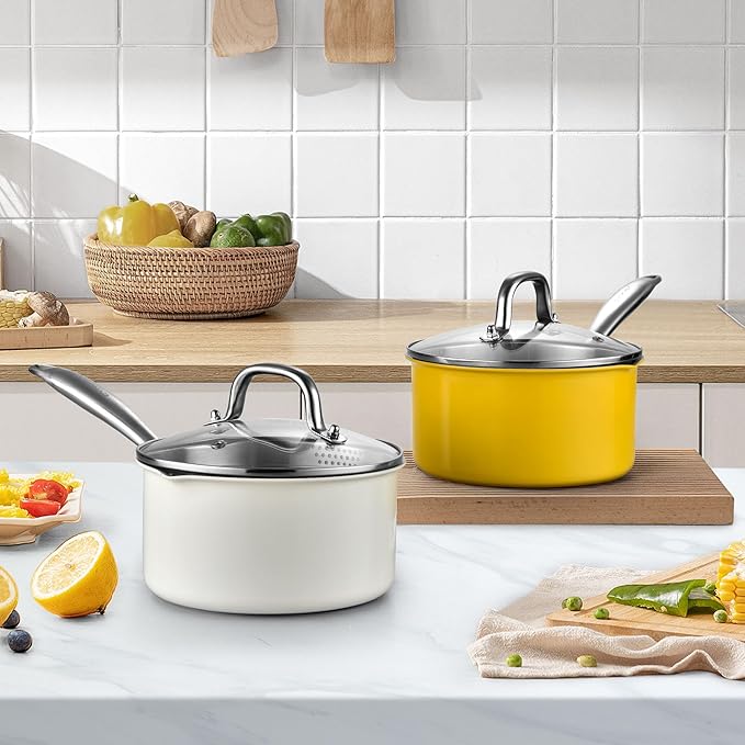 Tri-Ply Stainless Steel Sauce Pan with Steamer Basket & Strainer Glass Lid–Multi- Function Pot 2 QT- Modern Sleek Design–Safe,Chemical-Free & Stylish Cookware–Upgrade Your Kitchen with Healthy Cooking