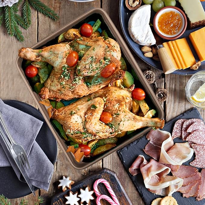 Baking Sheet Pans,2 Pack Nonstick Baking Pans Cookie Sheet Brownie Pan,Bread & Cake Pan, Toaster Oven Tray Bakeware, Small Nonstick Baking Tray, Heavy-Duty Bread Loaf Pan (12.8 x 10.7 x 1.2 Inches)