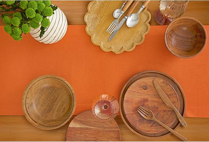 Solino Home Persimmon Orange Table Runner 144 Inches Long - 100% Pure Linen Extra Long Table Runner 14 x 144 Inch for Summer, Fall, Autumn, Halloween - Fete
