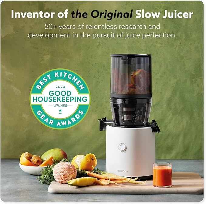 Hurom H320 Cold Press Juicer Machine, Easy to Clean Masticating Slow Juicer, Coarse Strainers, Self-Feeding, Hands Free, Family Size, Quiet Motor, Easy Assembly (Kale/Dark Green)
