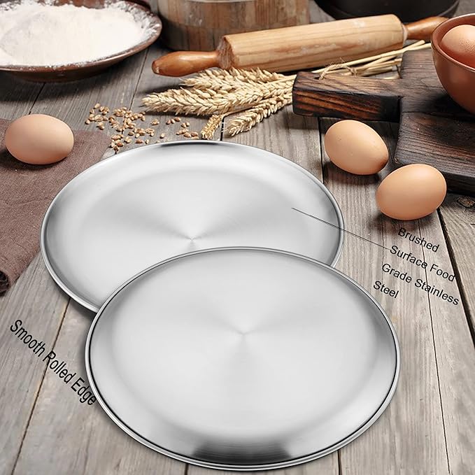 LIANYU 4 Pack Pizza Pan Set, 12 Inch Stainless Steel Pizza Serving Tray for Oven Baking, Nonstick Round Plate, Dishwasher Safe
